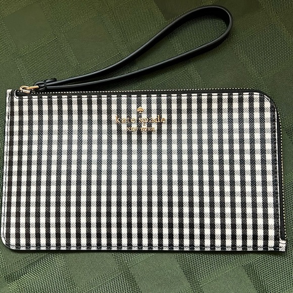 NWT Kate Spade Lucy Jazzy Gingham Printed Medium L-Zip Wristlet - Picture 2 of 9
